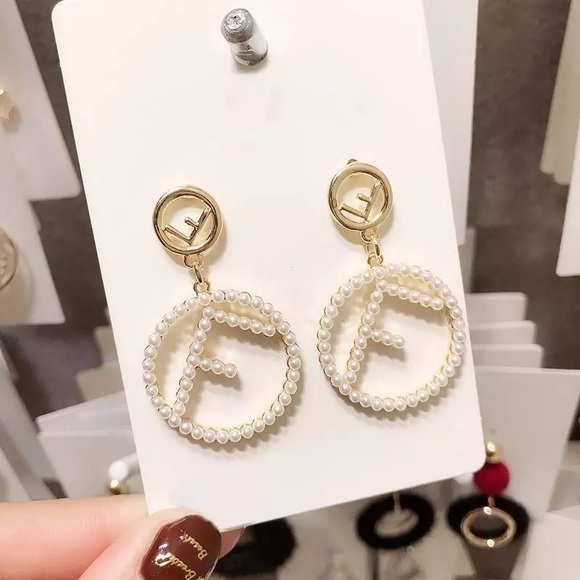 Pearl Letter Statement Drop Earrings - Picture 5 of 7